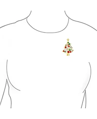 Bling Jewelry Large Statement Colorful Crystal Christmas Tree & Bells Scarf Brooch Pin