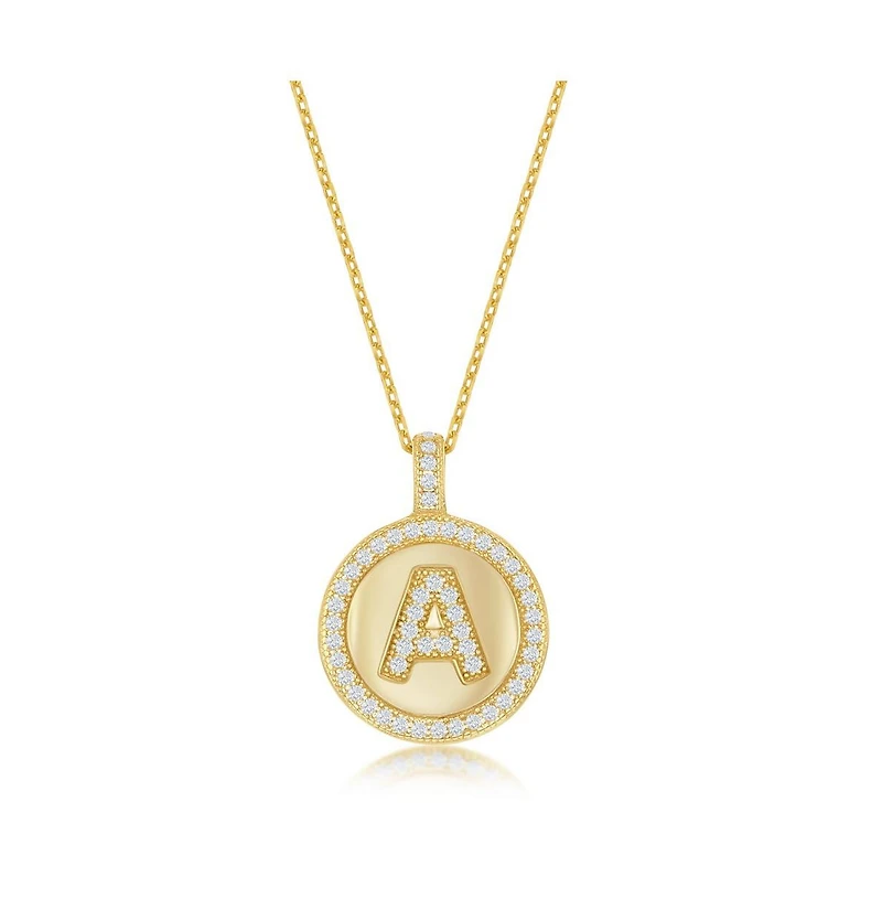 Simona Sterling Silver, Gold Plated Micro Pave Cz Circle Initial Necklace
