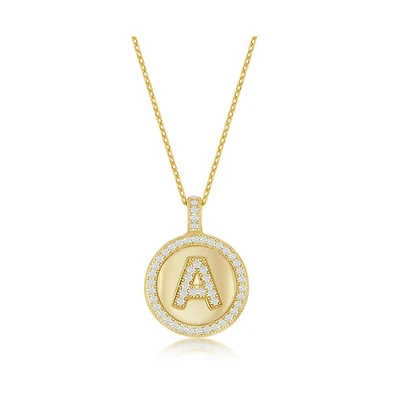 Simona Sterling Silver, Gold Plated Micro Pave Cz Circle Initial Necklace