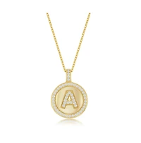 Simona Sterling Silver, Gold Plated Micro Pave Cz Circle Initial Necklace