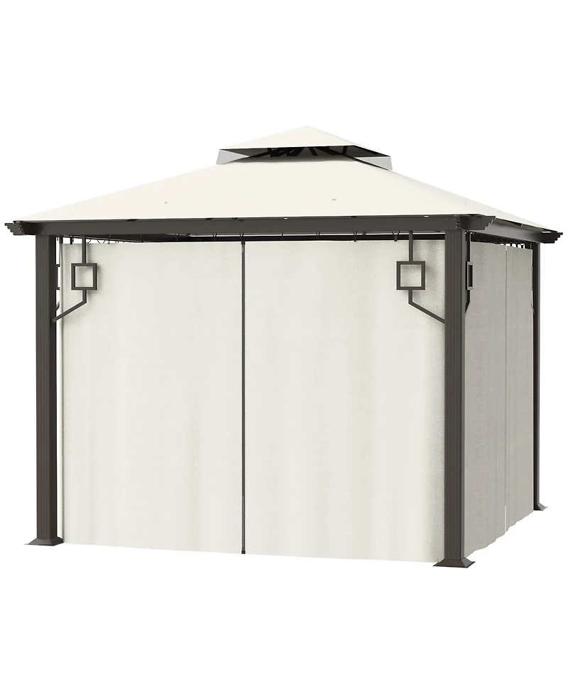 Outsunny 10' x 10' Patio Gazebo Outdoor Canopy Shelter with Aluminum Frame, Double Tier Roof, Netting and Curtains for Garden, Lawn, Backyard and Deck