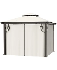 Outsunny 10' x 10' Patio Gazebo Outdoor Canopy Shelter with Aluminum Frame, Double Tier Roof, Netting and Curtains for Garden, Lawn, Backyard and Deck