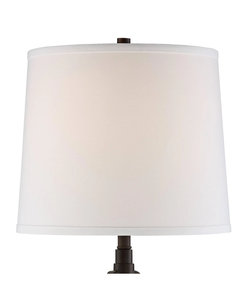 Franklin Iron Works Javier Industrial Table Lamp with Hotel Style Usb Charging Port 24.5" High Iron Bronze White Drum Shade Decor for Living Room Desk