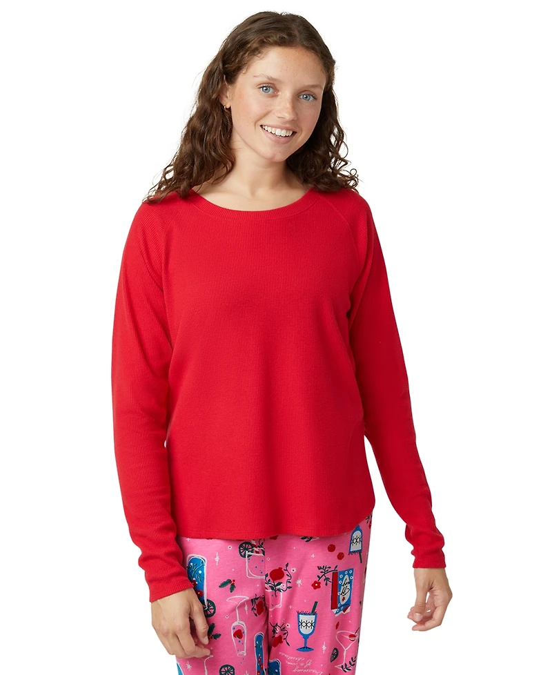 Hue Women's Solid Long-Sleeve Crewneck Pajama T-Shirt