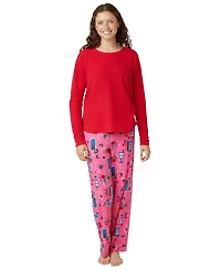 Hue Women's Solid Long-Sleeve Crewneck Pajama T-Shirt
