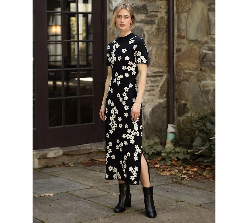 CeCe Women's Flower Jacquard Maxi Knit Dress