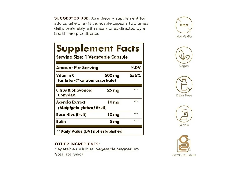 Solgar Ester-c Plus Vitamin C (Ester-c Ascorbate Complex) ,500 mg ,50 V Caps