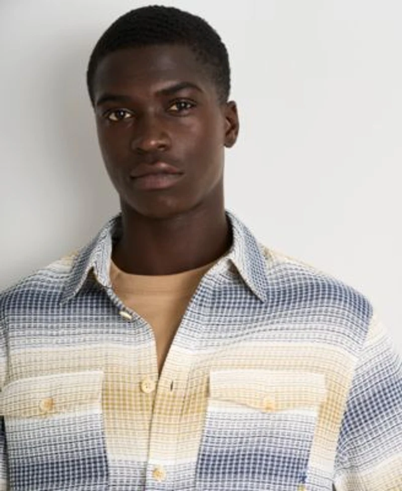 Scotch Soda Seasonal Crewneck T Shirt Structure Stripe Waffle Long Sleeve Shirt Paired With Linen Shorts