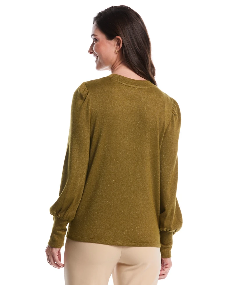 Rafaella Petite Metallic Puff Long Sleeve Top
