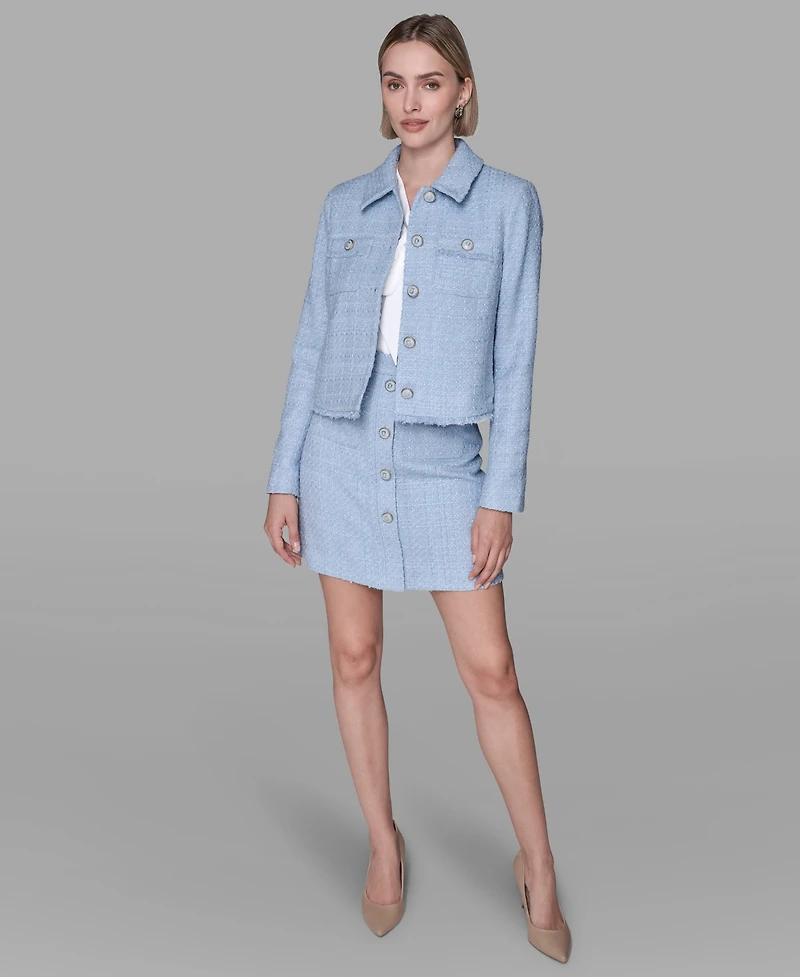 Karl Lagerfeld Paris Women's Cropped Long-Sleeve Tweed Jacket