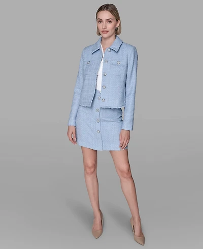 Karl Lagerfeld Paris Women's Cropped Long-Sleeve Tweed Jacket