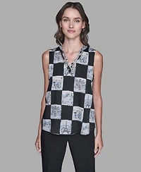 Karl Lagerfeld Paris Women's Sleeveless Printed V-Neck Top