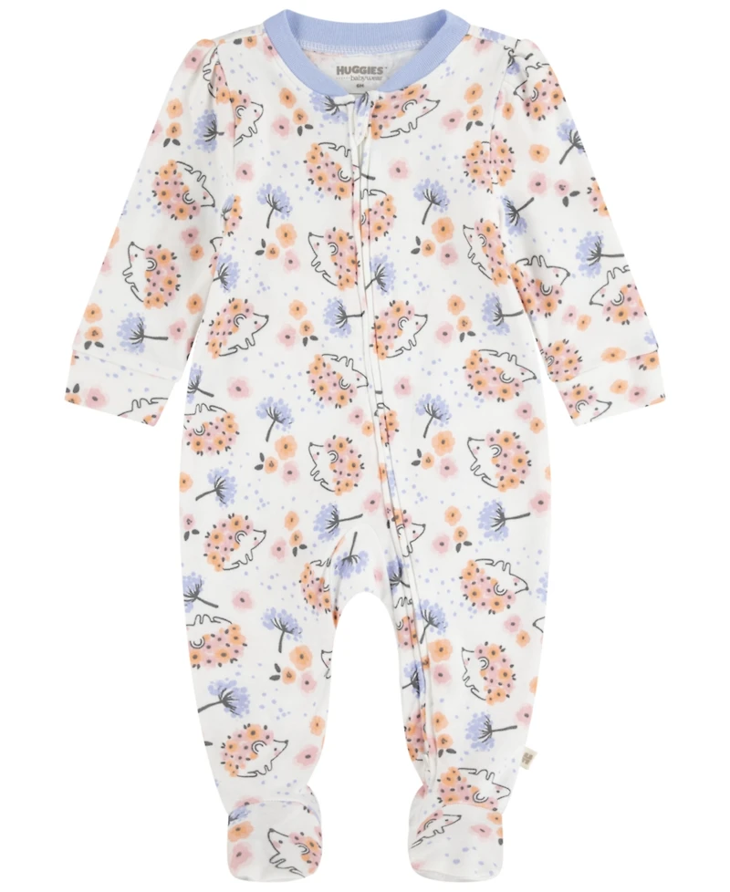 Huggies Baby Girls Printed Footed Crewneck Coverall