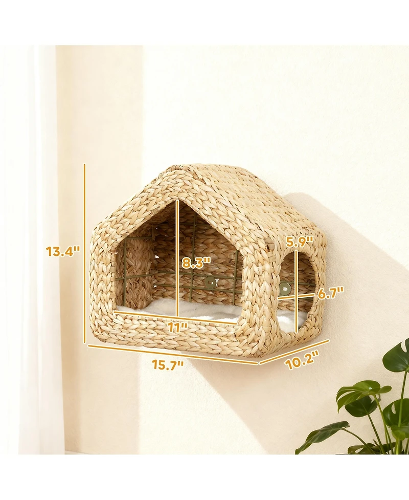 PawHut Wall Mounted Cat House, Cat Wall Furniture with Washable Cushion