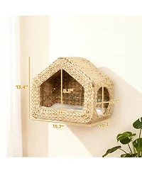 PawHut Wall Mounted Cat House, Cat Wall Furniture with Washable Cushion