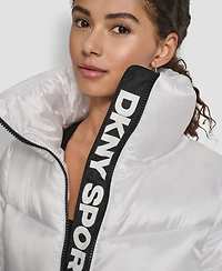 Dkny Women's Quilted Puffer Interior Placket Logo Jacket