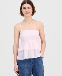 Madden Girl Juniors' Smocked Tiered Babydoll Tank Top