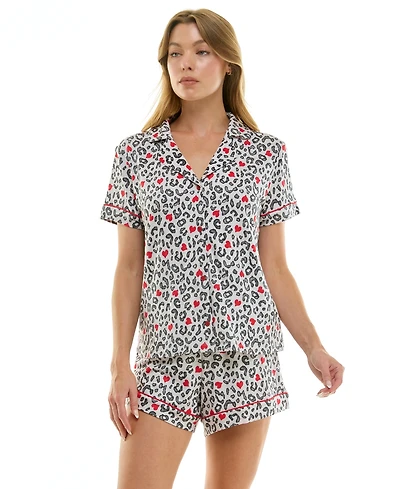 Roudelain Women's Short Sleeve Notch Collar and Shorts Set