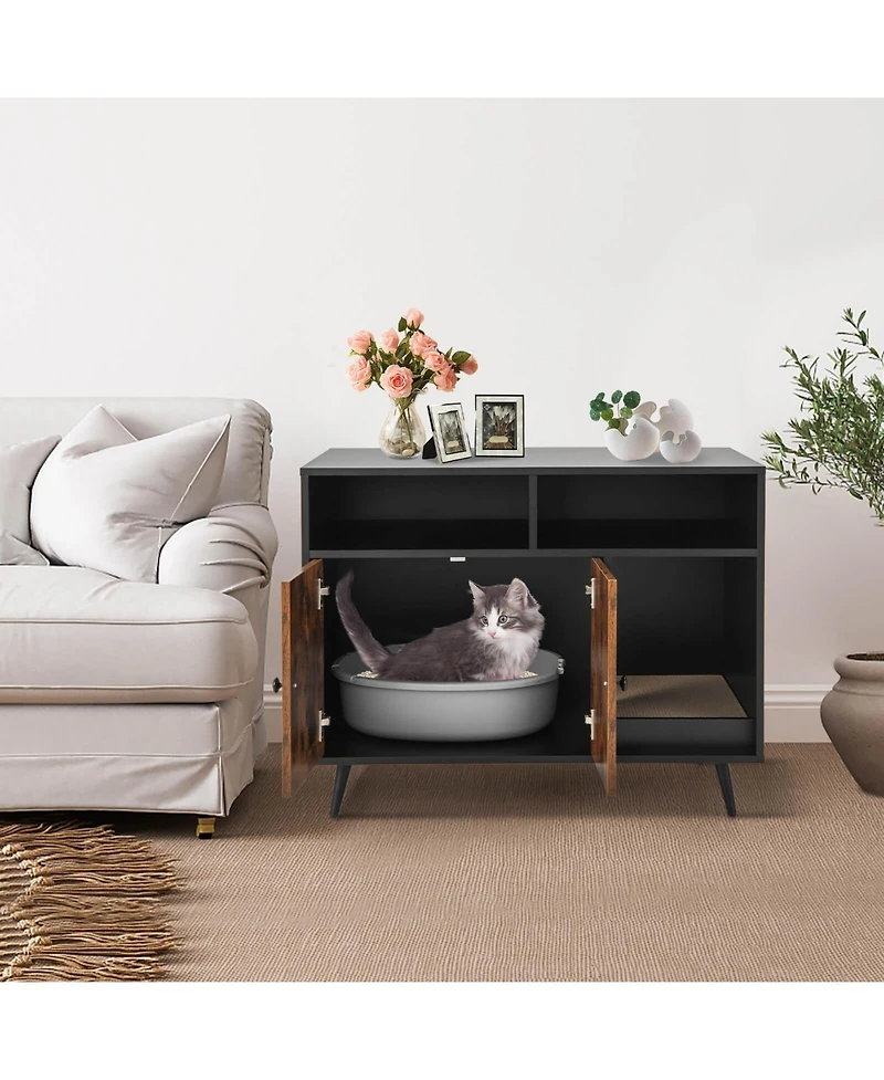 Sugift Cat Litter Box Enclosure with Storage Compartments and Pet Scratcher