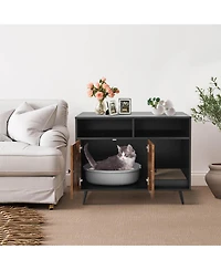 Sugift Cat Litter Box Enclosure with Storage Compartments and Pet Scratcher