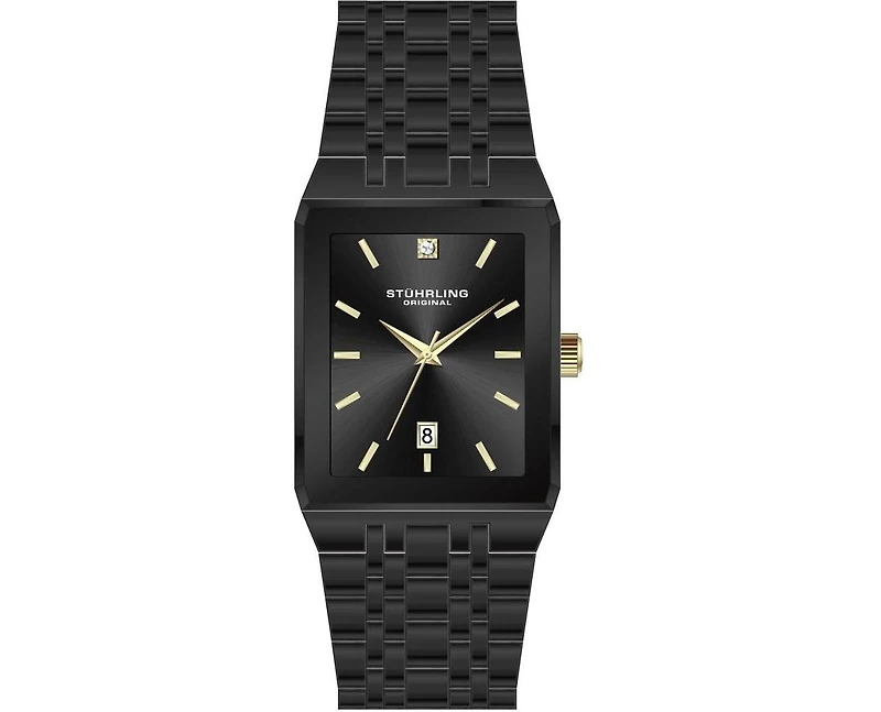 Stuhrling 4084 Modern Rectangular Bracelet Watch – Sunray Dial, Date Display, Slim Stainless Design