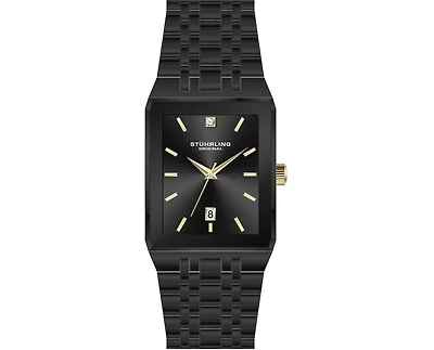 Stuhrling 4084 Modern Rectangular Bracelet Watch – Sunray Dial, Date Display, Slim Stainless Design