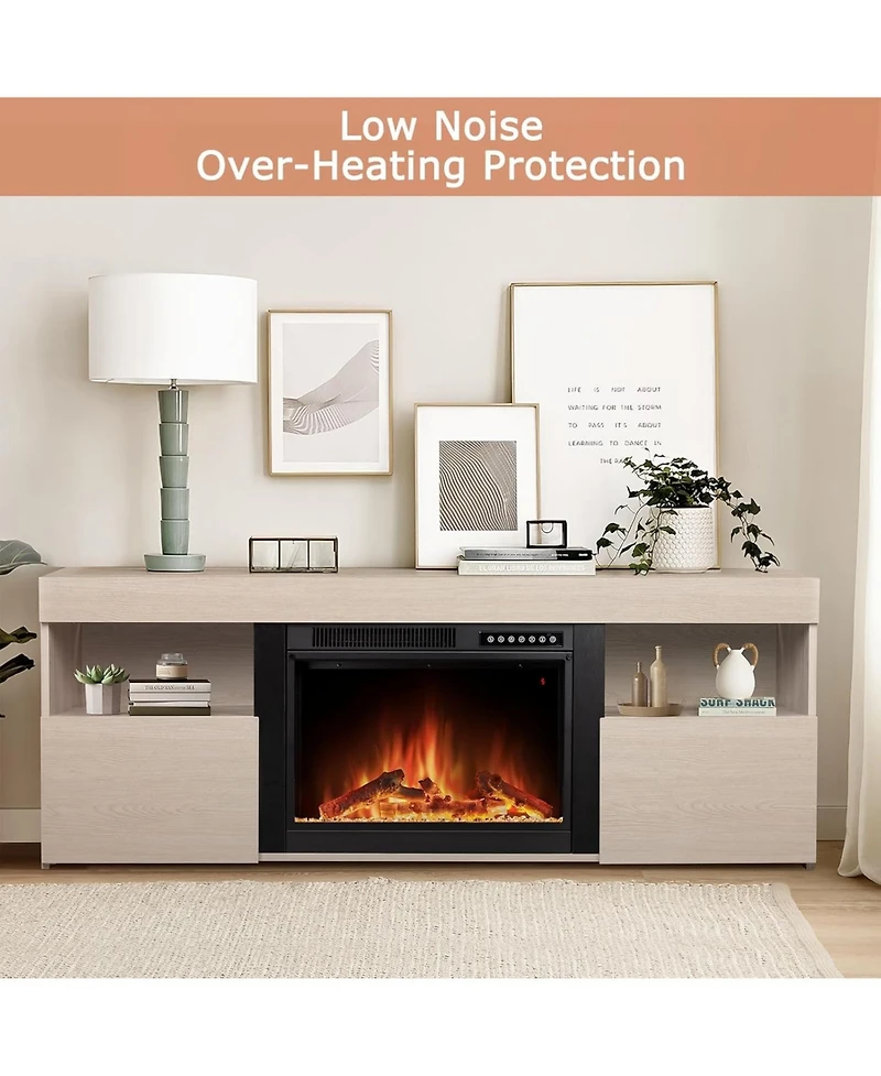 Cowsar 60" Fireplace Tv Stand Mantel Wood Surround Firebox Freestanding Fireplace Heater Infrared Quartz Heater Adjustable Led Flame, Remote Cont