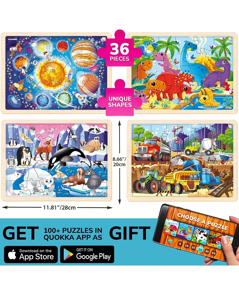Quokka 4SET 24 Pcs Wooden Puzzles for Kids Ages 4-6