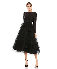 Mac Duggal Women's Sequined Layered Tulle A-Line Cocktail Dress