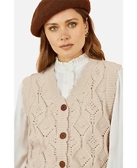 Yumi Women's Button Up Chunky Cable Knit Waistcoat