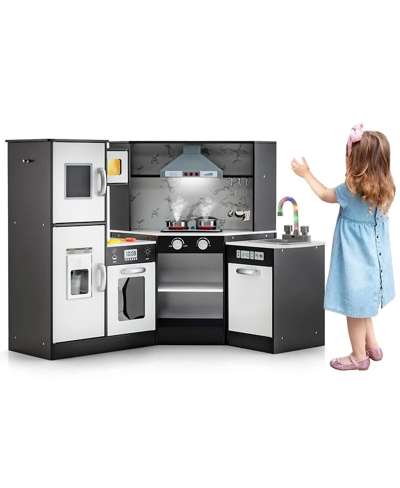 Skonyon Kids Corner Pretend Kitchen Playset with Separated Washing Basin