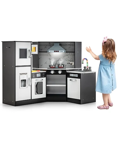 Skonyon Kids Corner Pretend Kitchen Playset with Separated Washing Basin