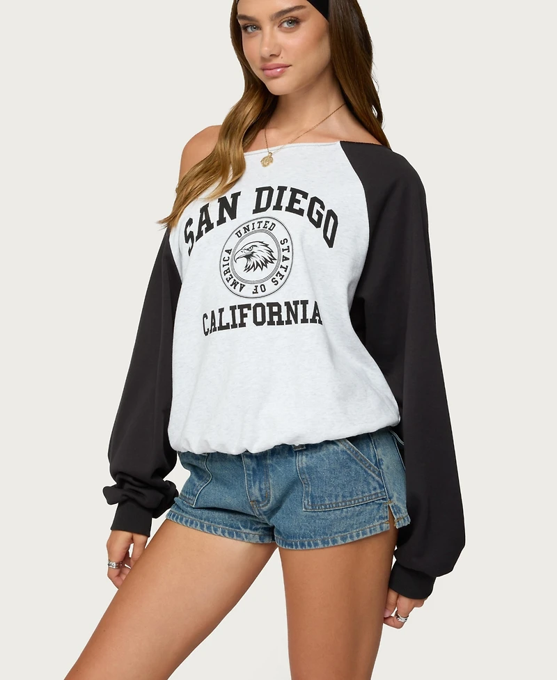 Edikted Women's San Diego Off Shoulder Raglan Sweatshirt