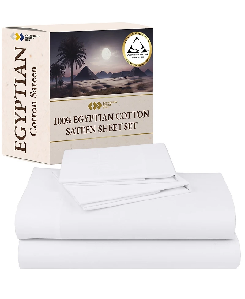 California Design Den Certified Luxury 100% Egyptian Cotton Sheets, Full Sheets for Bed, 4 Piece Deep Pocket Bed Set, Sateen Cooling