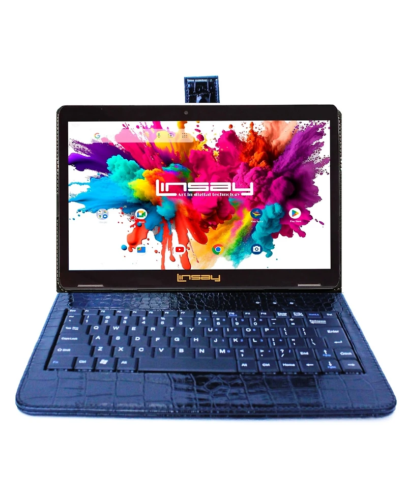 New Linsay 10.1" Tablet Octa Core 128GB Exclusive Luxury Black Crocodile Keyboard Android 15