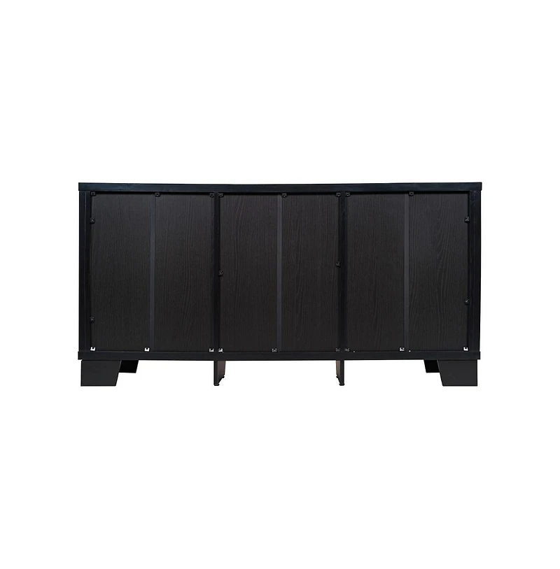 Merrick Lane Samson Three-Drawer Engineered Wood Buffet Sideboard Cabinet With Three Tempered Glass Doors For Dining Room/Kitchen