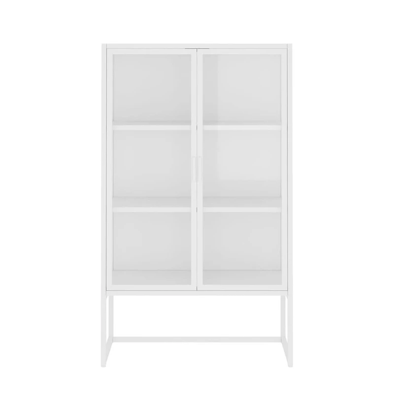 Highboard White 31.5"x13.8"x53.1" Steel and Tempered Glass