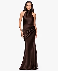 Betsy & Adam Women's Cowl Halter Neck Charmeuse Long Dress