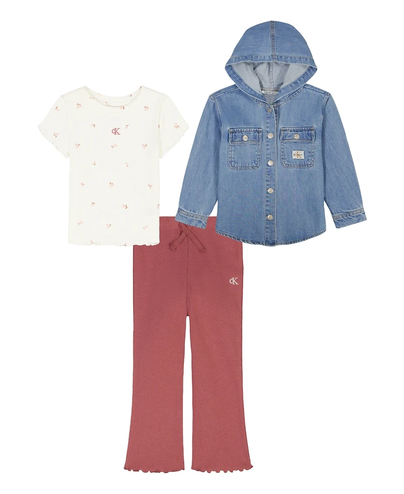 Calvin Klein Girls Toddler 2T-4T Long-Sleeve Jacket, Top and Pants, 3-Piece Set