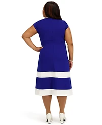 Kasper Women's Cap Sleeve Knee Length Fit & Flare Dress, Regular and Plus