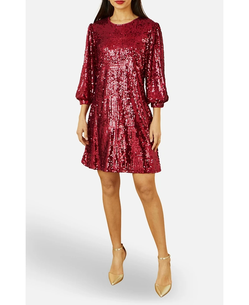 Yumi Women's Balloon Sleeve Sequin Mini Dress
