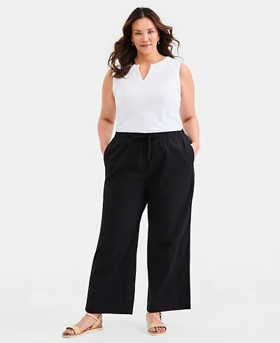 Style & Co Plus Wide-Leg Twill Tape Pants, Macy's Exclusive