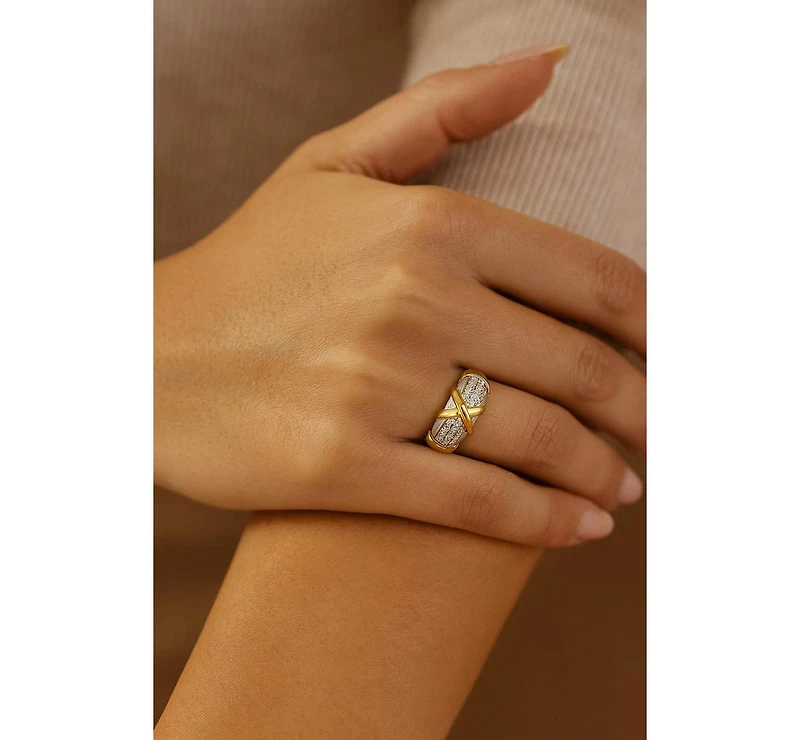 Mixed Metal + Cz Criss Cross Ring