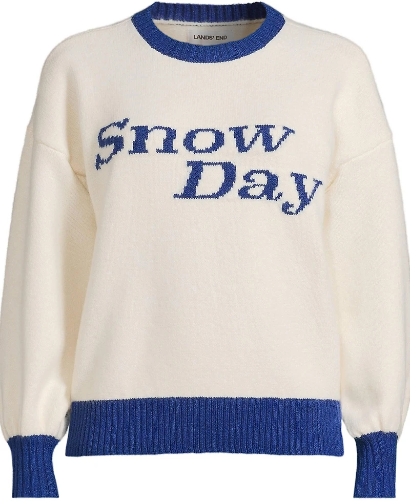 Lands' End Women's Ultrasoft Placed Jacquard Jersey Crew Neck Sweater