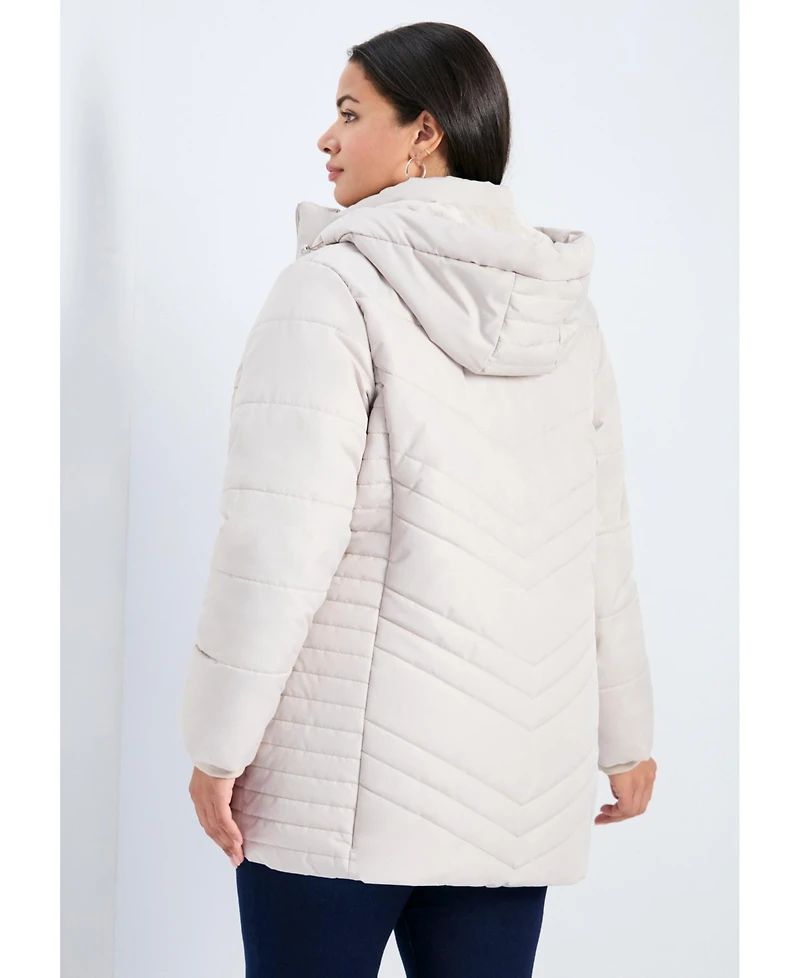 Avenue Women's Triple Chevron Hooded Puffer Jacket