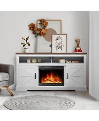Cowsar Electric Fireplace with Mantel-60'',Wall Mounted Recessed/Insert Fireplace Heater, 4 Flame Colors &12 Crystal Bed Colors with Remote Control