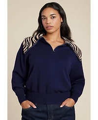 Eloquii Women's Sweater With Animal Print Collar