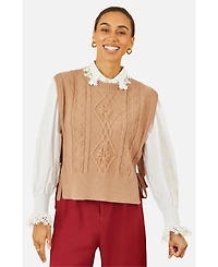 Yumi Women's Floral Cable Knit Side Tie Pullover