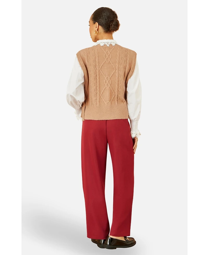 Yumi Women's Floral Cable Knit Side Tie Pullover