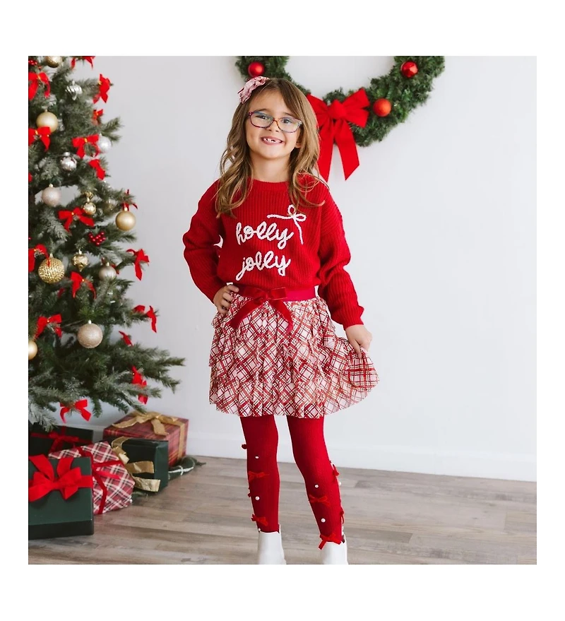 Sweet Wink Girls Holly Jolly Bow Christmas Knit Sweater